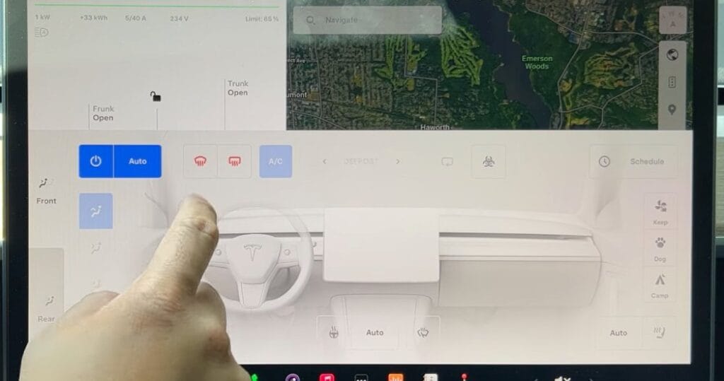 Tesla dashboard climate controls defrost car - How To Precondition Tesla Battery? Defrosting Tesla for preconditioning from climate controls in car dashboard