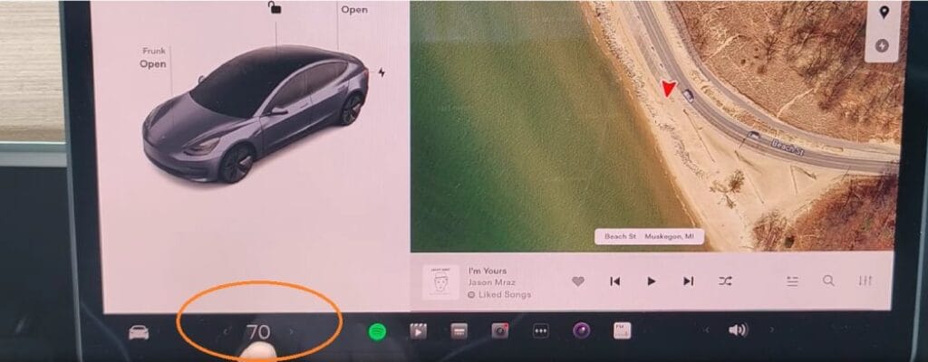 Tesla dashboard climate controls from displayed temperature at bottom of dashboard - How To Precondition Tesla Battery? Navigating Tesla car dashboard climate controls