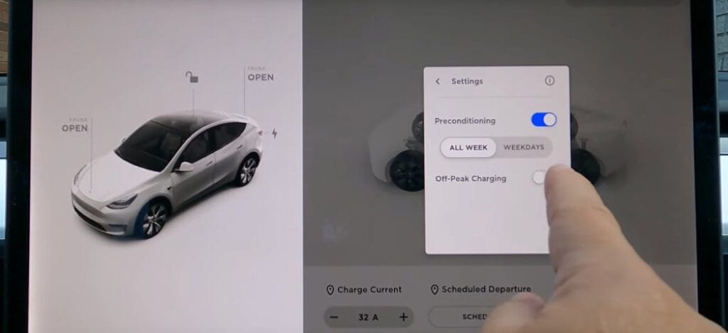 Tesla dashboard schedule departure preconditioning settings 1 - How To Precondition Tesla Battery? Tesla schedule departure preconditioning settings